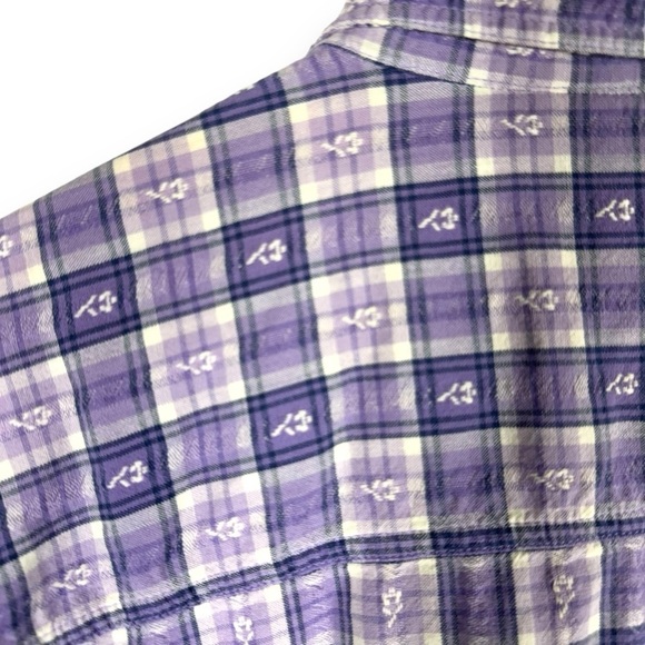 Looney Tunes Vintage Tweety Embroidered Button Up Top, Lilac Plaid, Size 26/28W - Picture 8 of 11